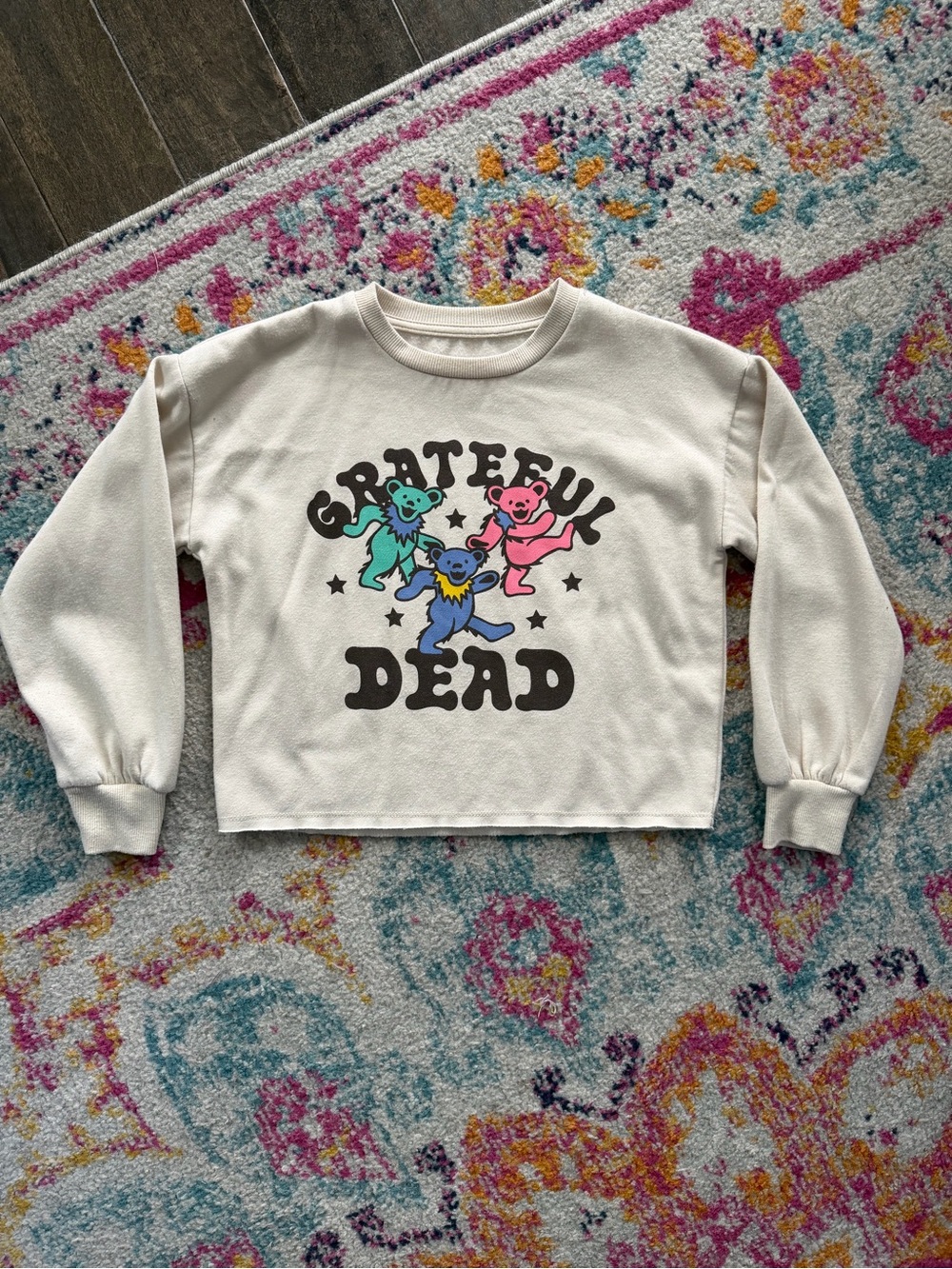 Grateful Dead Cream Kids Sweatshirt with Colorful Dancing Bears